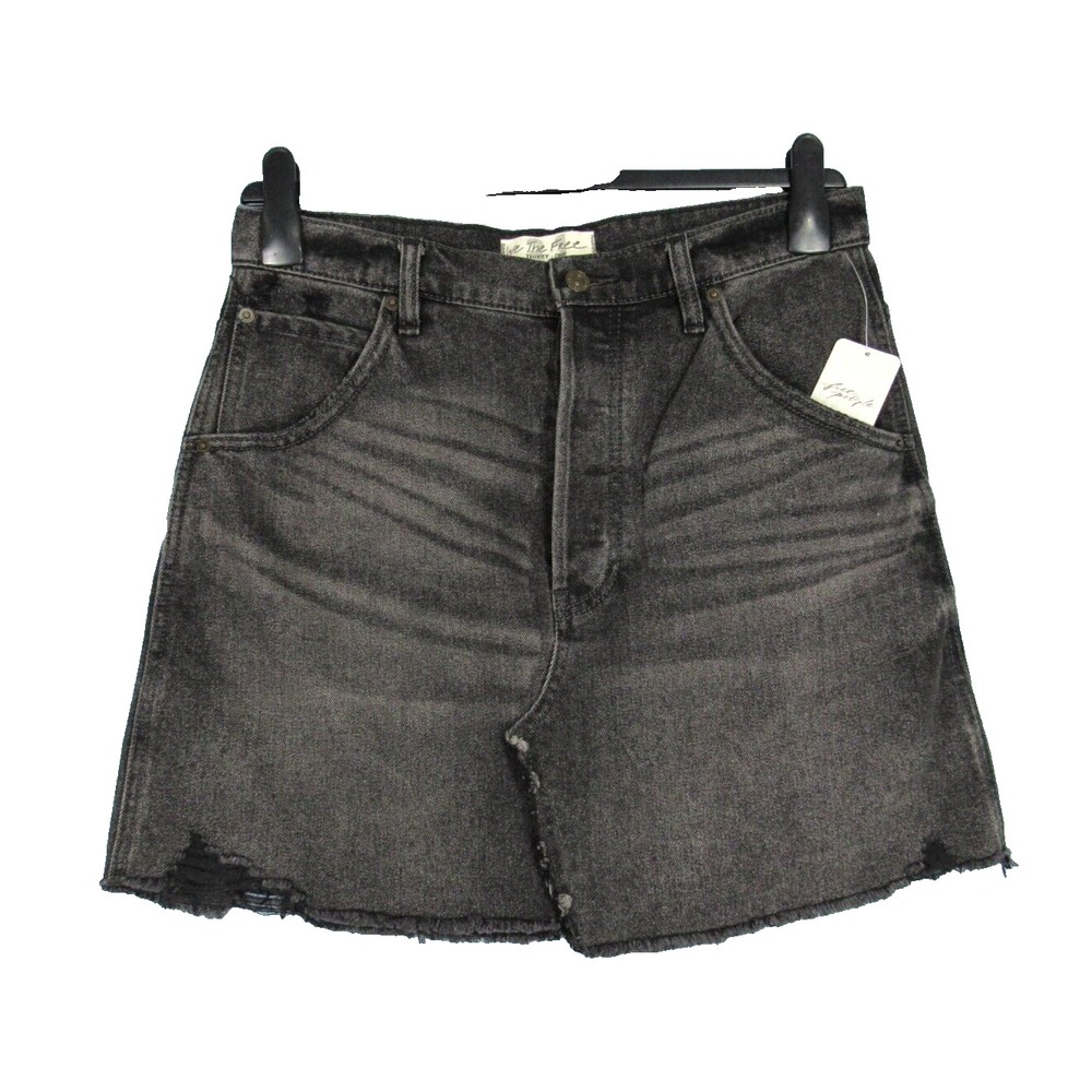 NWT WE THE FREE People BREA Faded Black DENIM Button-Fly CUTOFF MINI SKIRT Sz 31